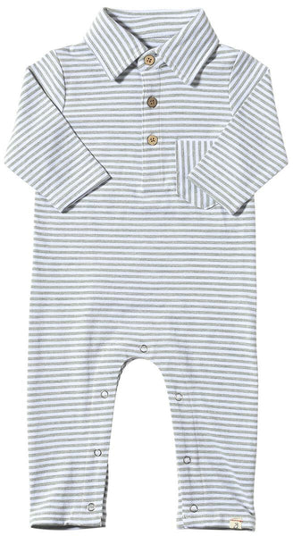 Kingston Polo Romper - Grey/White Stripe