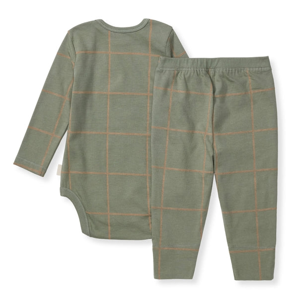 Organic Cotton Swiss Check Bodysuit & Pant Set - Marine Green