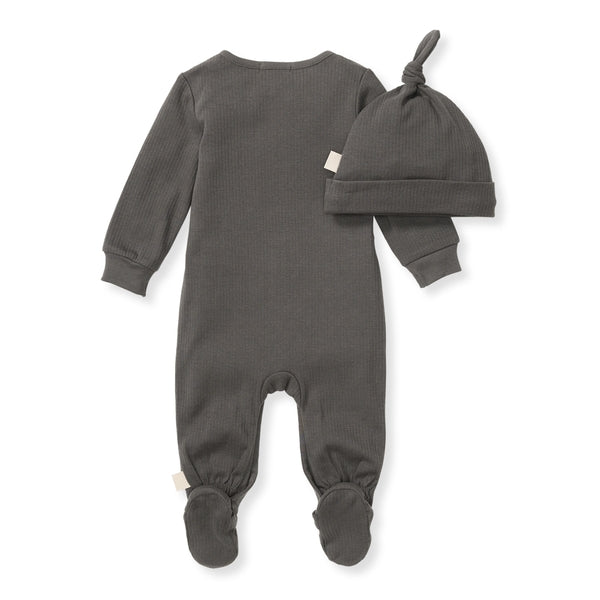 Ribbed Jumpsuit & Hat Set - Dark Gray