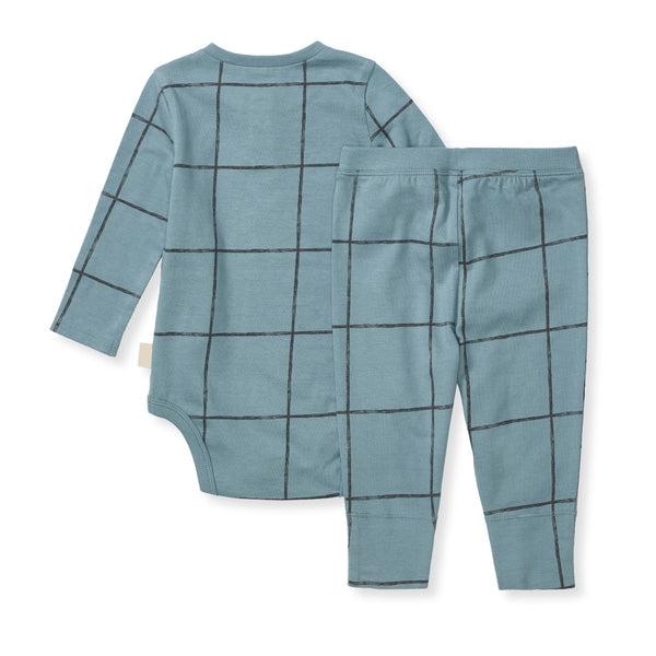 Organic Cotton Swiss Check Bodysuit & Pant Set - Muted Blue