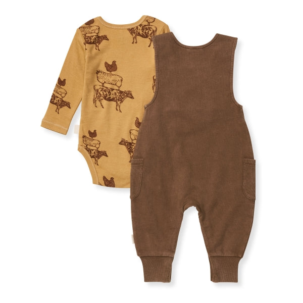 Stacked Farm Animals Overall & Bodysuit Set