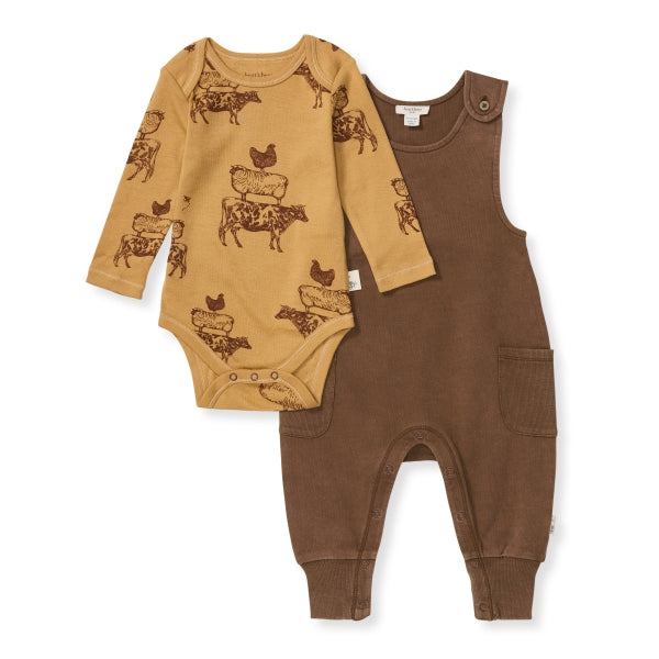 Stacked Farm Animals Overall & Bodysuit Set