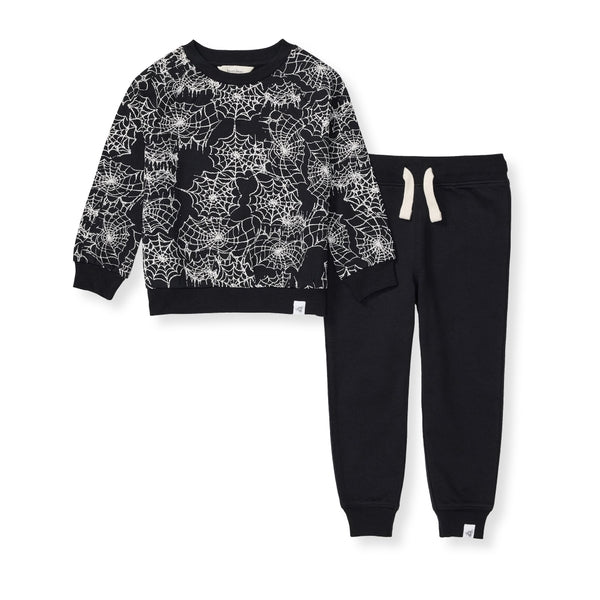 Spiderwebs Boy Organic Shirt & Pants Set - Onyx