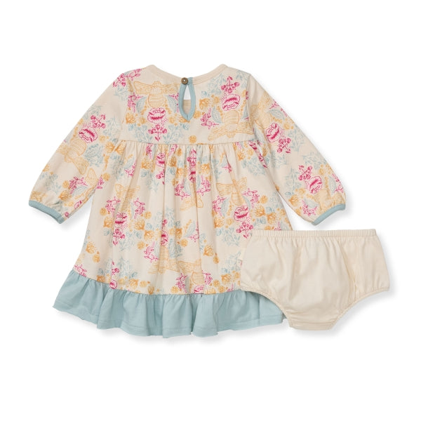 Honey Bee Toile Dress & Diaper Cover - Oat