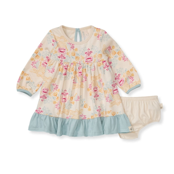 Honey Bee Toile Dress & Diaper Cover - Oat