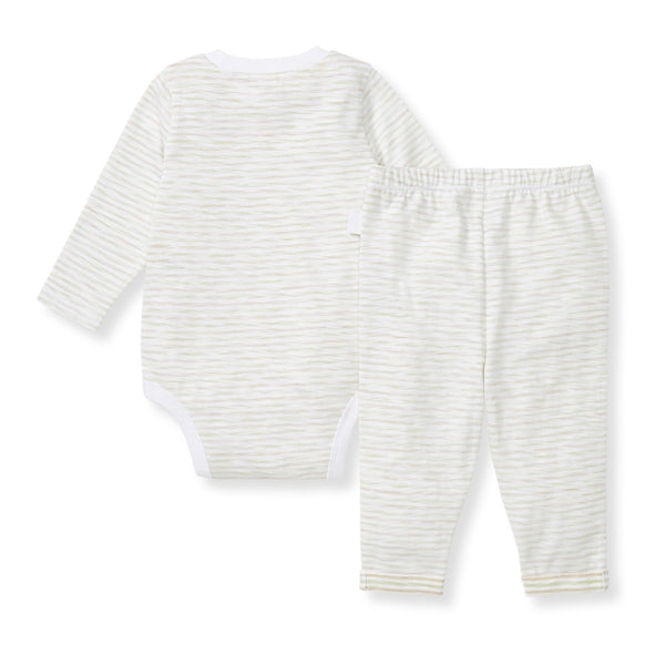 Slub Stripe Baby Neutral Bodysuit Set - Mossy Green