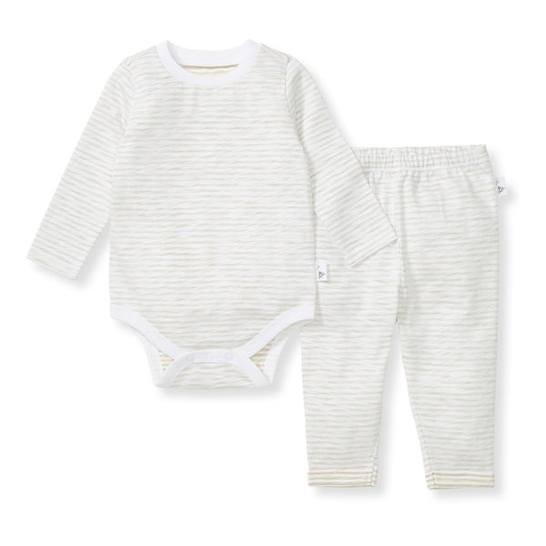 Slub Stripe Baby Neutral Bodysuit Set - Mossy Green