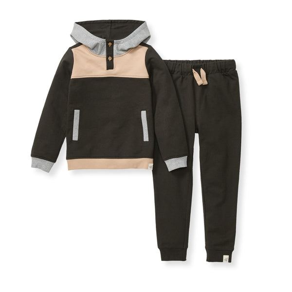 Color Blocked Hoodie & Pant Set - Shadow