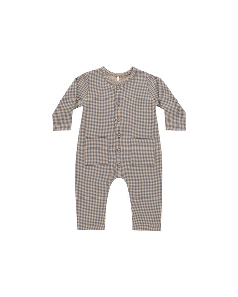 Pocketed Woven Jumpsuit - Indigo Gingham