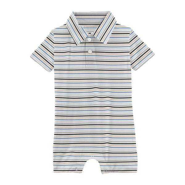 Short Sleeve Polo Romper - Rhyme Stripe