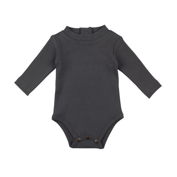 Organic Mock-Neck Long Sleeve Bodysuit - Charcoal