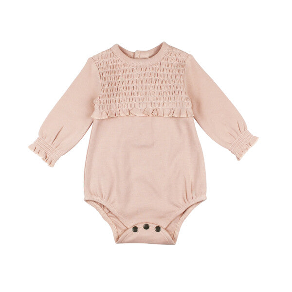 Organic Smocked Chest Bodysuit - Rosewater