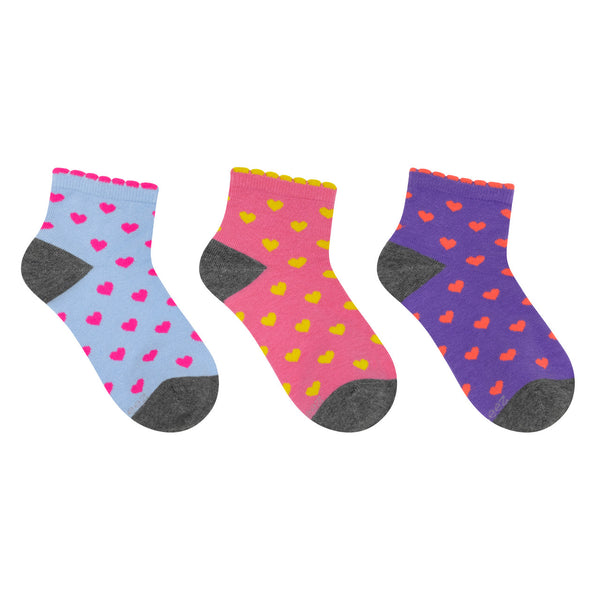 All Hearts 3 Pack Quarter Socks