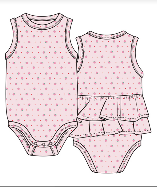 Ruffle Tank Bubble - Strawberry Swiss Dot