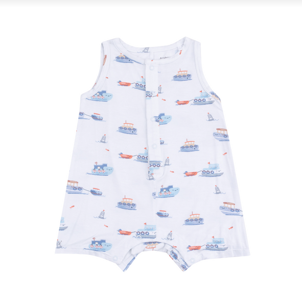 Shortie Romper - Bubbly Tugboats