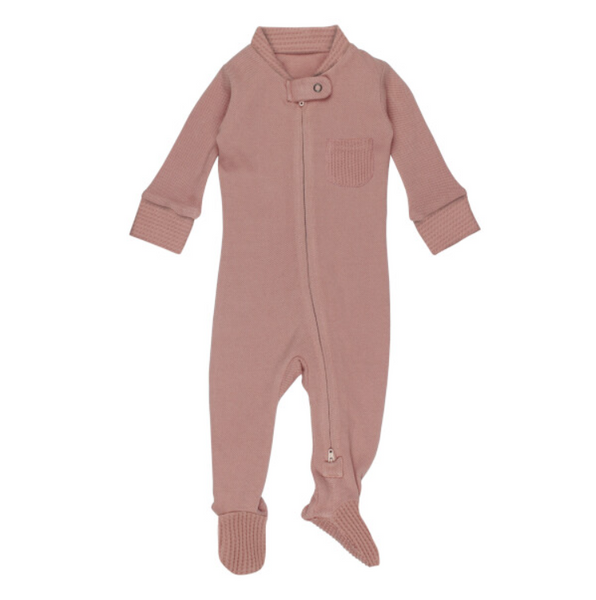 Pique 2-Way Zipper Footie - Mauve