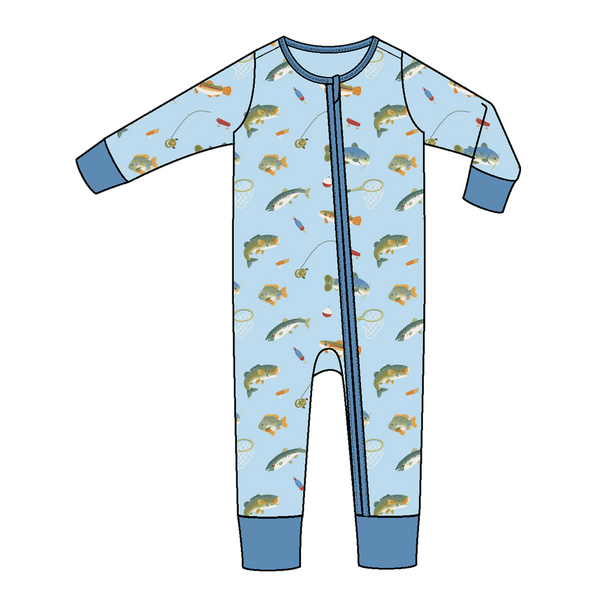 Bamboo Zipper Romper - Fishing