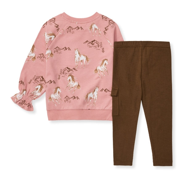 Horse Love Organic Shirt & Pants Set - Autumn Rose