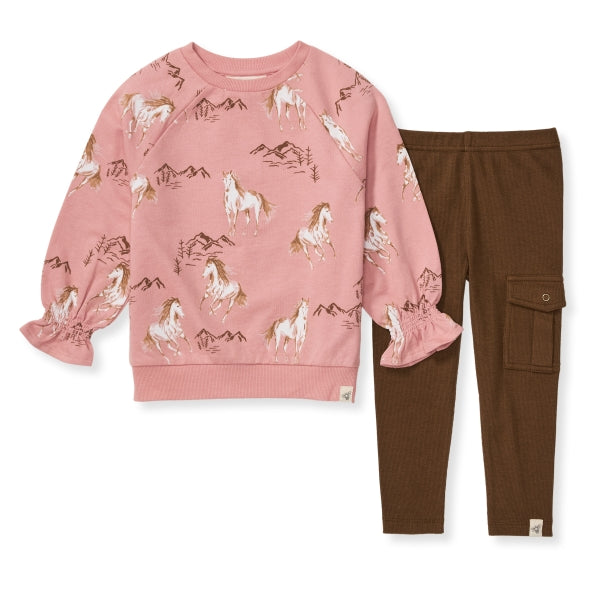 Horse Love Organic Shirt & Pants Set - Autumn Rose