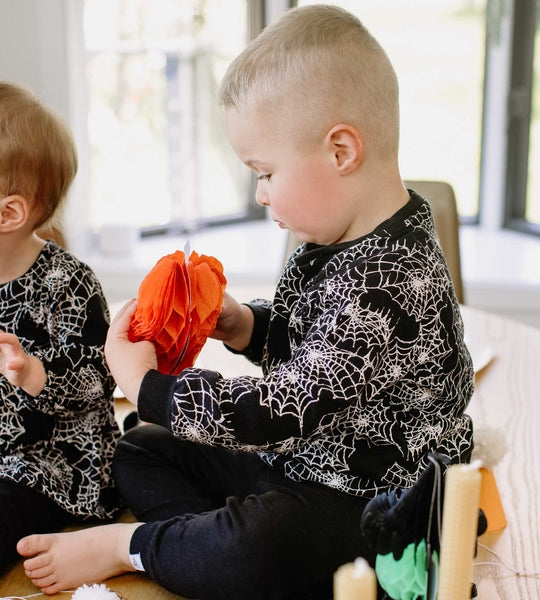 Spiderwebs Boy Organic Shirt & Pants Set - Onyx