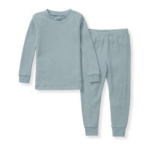 Honeysoft Baby Waffle Thermal Pajamas - Muted Blue