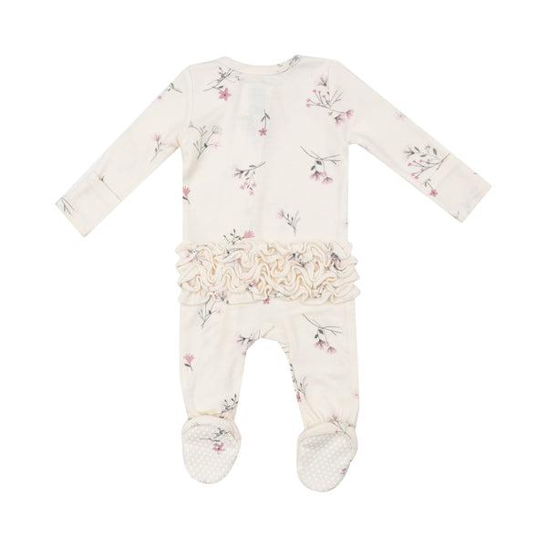 Bamboo Ruffle Back Zipper Footie - Wispy Floral