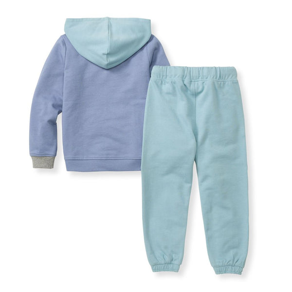 Color Blocked Hoodie & Pant Set - Dusty Indigo