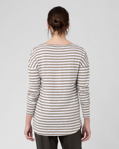 Lionel Long Sleeve Nursing Tee - Taupe/White