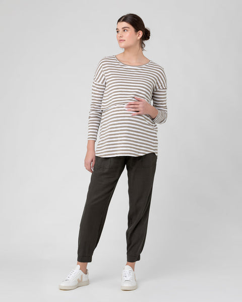 Lionel Long Sleeve Nursing Tee - Taupe/White