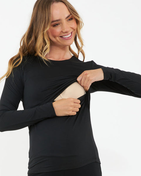 Luxe Knit Nursing Tops - Black