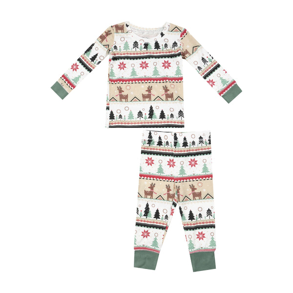 Long Sleeve Bamboo Loungewear Set - Reindeer Fair Isle