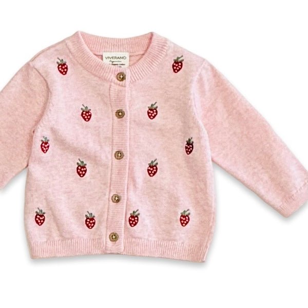 Organic Strawberry Embroidered Sweater Knit Baby Cardigan