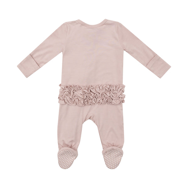 Bamboo Ruffle Back Zipper Footie - Sepia Rose