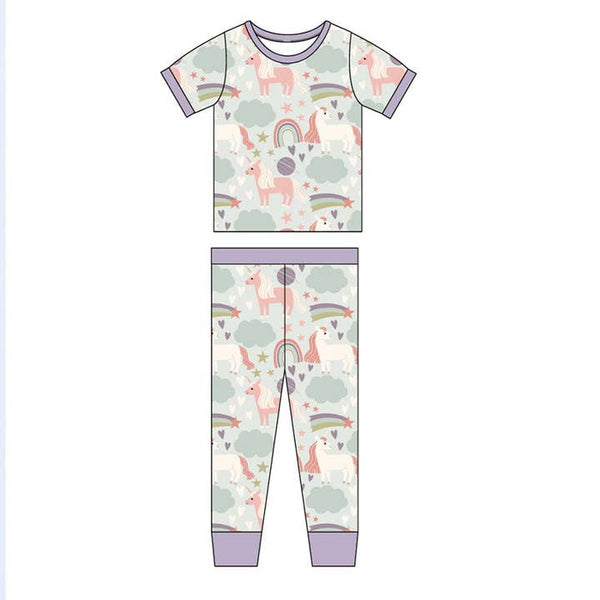 Bamboo Two Piece Short Sleeve Pajamas - Magical Unicorns