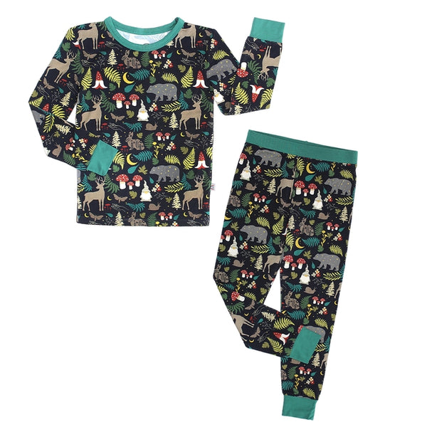 Bamboo Two Piece Long Sleeve Pajamas - Night Forest