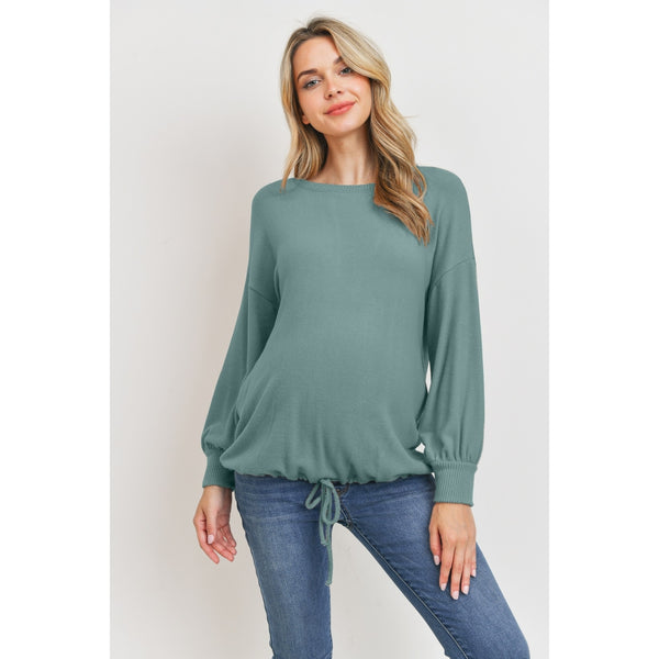 Drawstring Hem Long Sleeve Maternity Top - Teal