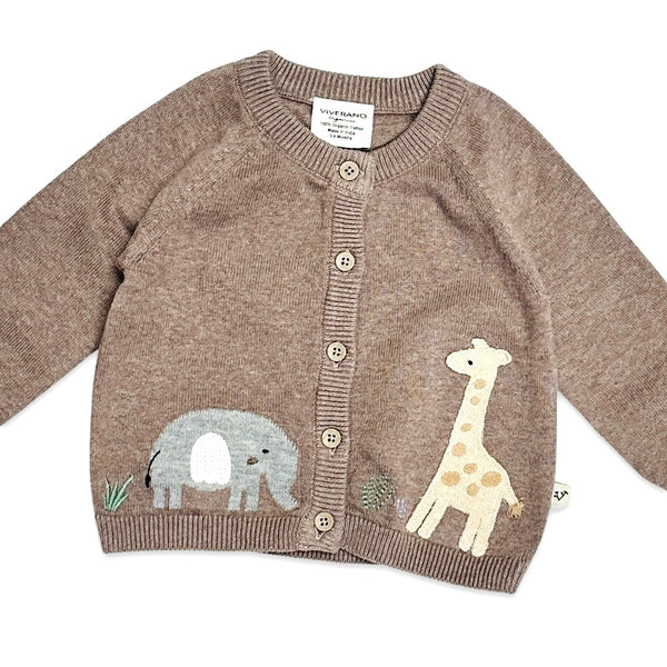 Organic Knit Cardigan - Cafe Latte Giraffe Elephant