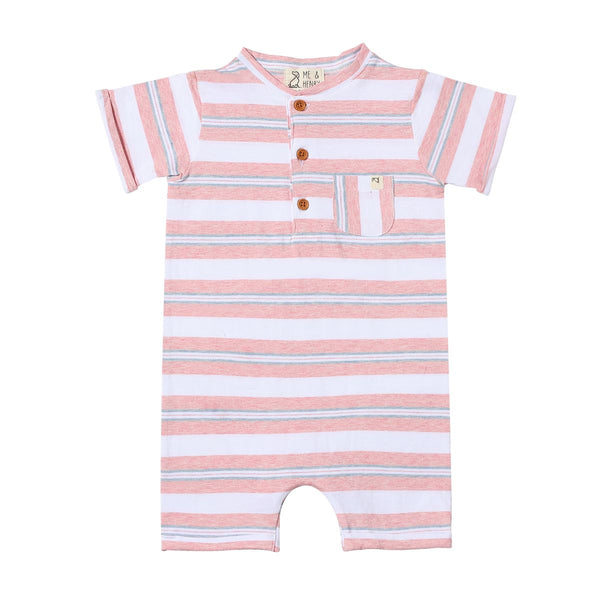 Camborne Henley Romper - Pink/Grey/White