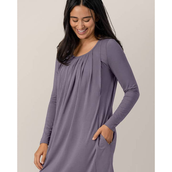 Quinn Bamboo Long Sleeve Maternity and Nursing Nightgown - Granite