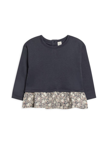 Lily Long Sleeve Ruffle Hem Top - Navy/Verbena Floral Wren