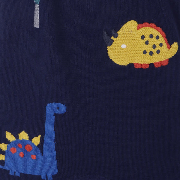 Dinosaur Jacquard Knit Baby Overall & Bodysuit Set - Navy