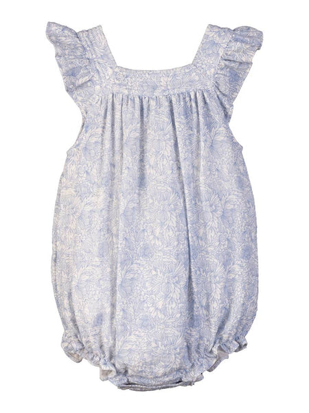 Square-Neck Bubble Romper - Sylvia Blue on White