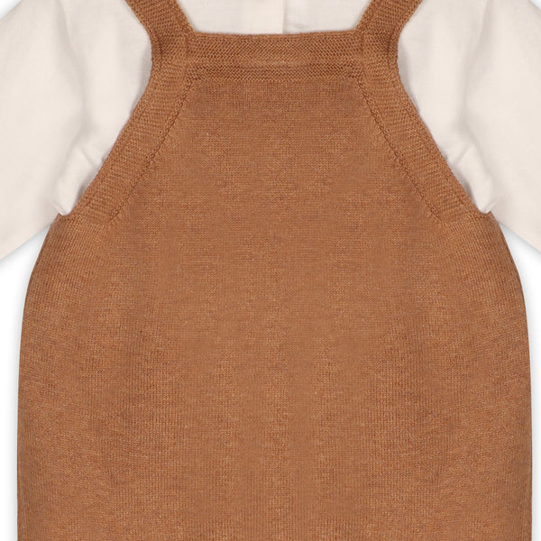 Bear Knit Overall Romper with Bodysuit Set - Chai Spice