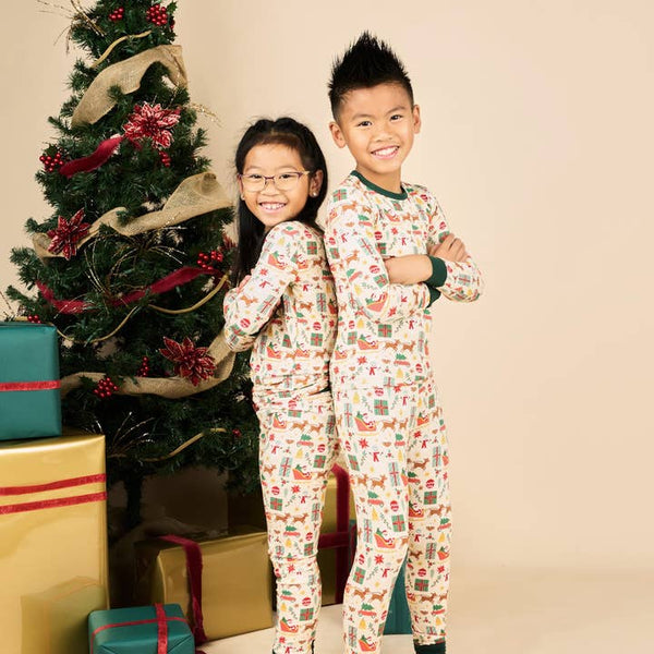 Bamboo Two Piece Long Sleeve Pajamas - Holiday Vintage Christmas