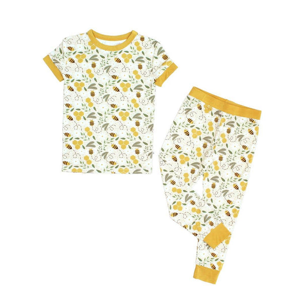 Bamboo Two Piece Short Sleeve Pajamas - Happy Honey Bees