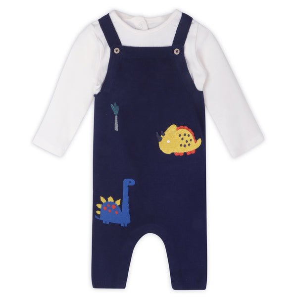 Dinosaur Jacquard Knit Baby Overall & Bodysuit Set - Navy