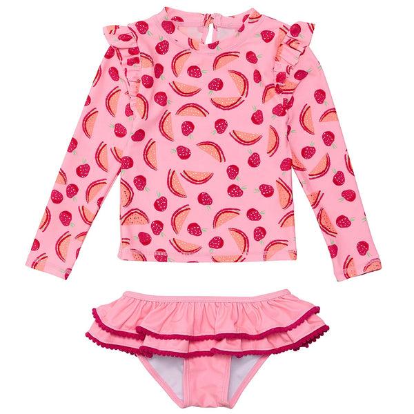 Long Sleeve Ruffle Swim Set - Berry Sweet