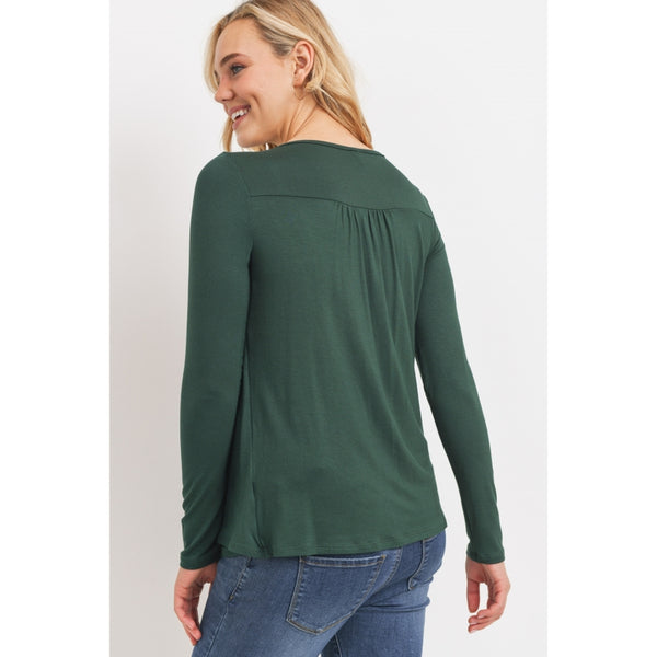 Overlap Jersey Knit Nursing Long Sleeve Top - Hunter Green