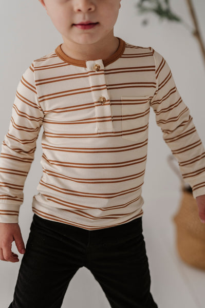 Boy's Henley Shirt - Toffee Stripe