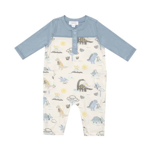 Bamboo Henley Romper - Baby Love Dinos